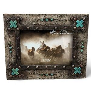 MOUNTAIN WEST country western teal brown picture frame for 7X5 picture NWT
